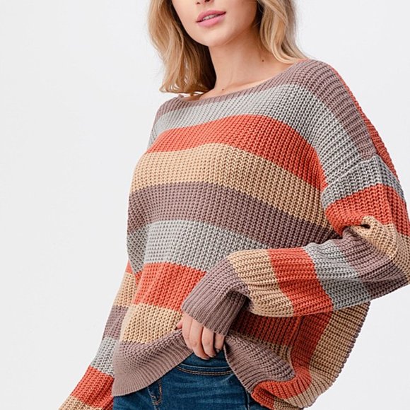 Cozy Reversible Multi Strip Sweater - Picture 3 of 4